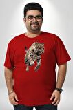 Jaguar Sırtından Çıkan Kırmızı Büyük Beden Erkek Kadın Unisex Basic Ön Baskılı Tişört