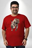 Jaguar Sırtından Çıkan Kırmızı Büyük Beden Erkek Kadın Unisex Basic Ön Baskılı Tişört