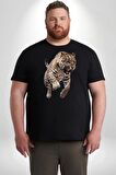 Jaguar Sırtından Çıkan Siyah Büyük Beden Erkek Kadın Unisex Basic Ön Baskılı Tişört