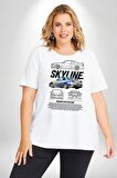 Skyline Nissan Hızlı Ve Öfkeli Fast Furious Beyaz Büyük Beden Kadın Erkek Ünisex  Basic Ön Baskılı Tişört