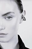 Büyük Bombeli Earcuff Büyük Halka Geçirmeli Kıkırdak Küpesi Gümüş Renk