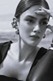Büyük Bombeli Earcuff Büyük Halka Geçirmeli Kıkırdak Küpesi Gümüş Renk