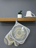 Yılbaşı Özel Mandala Temalı Hediyelik Fırın Eldiveni Seti Gri 35x40 cm