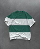 Livizmir Moda Unisex Bisiklet Yaka Parçalı T-Shirt - Yeşil