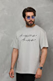Livizmir Moda Unisex Bisiklet Yaka Baskılı Oversize T-Shirt - Gri