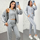 Livizmir Moda Kadın Üst Çıtçıt Düğmeli Ceket, İç Kaşkorse Atlet, Şertit Detay Pantalon Üçlü Takım