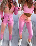 Livizmir Moda Kadın Uzun Kollu Askılı Yuvarlak Yakalı Krop Bluz, Uzun Kollu önden Fermuarlı Ceket Ve