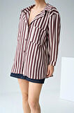 Bordo Kalın Çizgili Kadın Gömlek