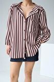 Bordo Kalın Çizgili Kadın Gömlek