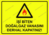 İşi Biten Doğalgaz Vanasını  Derhal Kapatınız! Uyarı Levhası