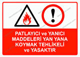 Patlayıcı ve Yanıcı Maddeleri Yan Yana Koymak Tehlikeli ve Yasaktır Uyarı Levhası