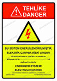 Tehlike Bu Sistem Enerjilendirilmiştir Elektrik Çarpma Riski Vardır! Uyarı Levhası