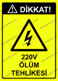 Dikkat! 220V Ölüm Tehlikesi Uyarı Levhası