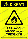 Dikkat! Parlayıcı Madde veya Yüksek Isı Uyarı Levhası