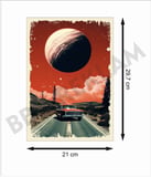 Araba Yol Manzara Retro Ahşap Poster