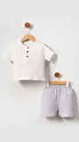 Unisex Bebek&Çocuk %100 Pamuklu Çizgili Düğmeli Müslin Şort Takım-Gri | 9-12 ay