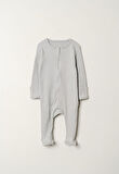 Gizli Fermuarlı Tam Ayaklı Pamuklu Bebek Tulum-Gri | 3-6 ay