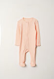 Gizli Fermuarlı Tam Ayaklı Pamuklu Bebek Tulum-Pembe | 3-6 ay