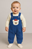 Ayı Nakışlı Kışlık Peluş Welsoft Bebek Tulum-Mavi | 6-9 ay