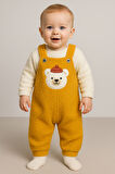 Ayı Nakışlı Kışlık Peluş Welsoft Bebek Tulum-Hardal | 12-18 ay