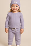 Şapkalı Bebek&Çocuk Alt Üst 3'lü Takım-Lila | 2 Yaş