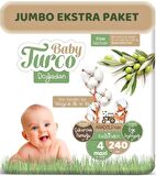 Baby Turco Doğadan 4 Numara Bebek Bezi 8-14 Kg Maxi 240'lı