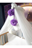 Lüks Cibinlik Takımı - 6 metre Yumuşak Likra Tül - Beyaz ve Lila (Aparat Dahil)