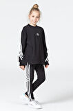Black One Kız Çocuk Şerit Detaylı Salaş Sweat ve Tayt Spor Takım