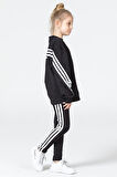 Black One Kız Çocuk Şerit Detaylı Salaş Sweat ve Tayt Spor Takım