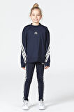 Black One Kız Çocuk Şerit Detaylı Salaş Sweat ve Tayt Spor Takım