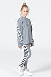 Black One Kız Çocuk Şerit Detaylı Salaş Sweat ve Tayt Spor Takım