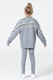 Black One Kız Çocuk Şerit Detaylı Salaş Sweat ve Tayt Spor Takım