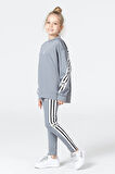 Black One Kız Çocuk Şerit Detaylı Salaş Sweat ve Tayt Spor Takım
