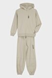Kapüşonlu Baskı Detaylı Pike Kumaştan Erkek Çocuk Eşofman Takımı