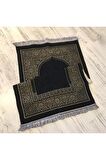 Siyah Lüx Kadife Namaz Seccadesi, Gold Detaylı Kadın / Erkek Seccade