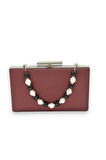 Bordo Renk Çizilmeyen El İzi Yapmayan Mat Saten İnci Saplı Abiye Çanta Gece Çantası Portföy Clutch