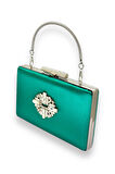 Yeşil Renk Saplı Saten Kristal Taşlı Abiye Çanta Gece Çantası Kına Gelin Mezuniyet Çantası Clutch