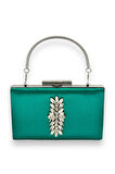 Yeşil Renk Saplı Saten Kristal Taşlı Abiye Çanta Gece Çantası Kına Gelin Mezuniyet Çantası Clutch