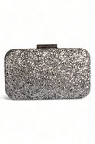 Gümüş Lame Gri Renk Pullu Pul Payet Çanta Gece Çantası Abiye Çanta Portföy Clutch