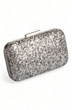 Gümüş Lame Gri Renk Pullu Pul Payet Çanta Gece Çantası Abiye Çanta Portföy Clutch