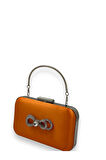 Turuncu Renk Saten Gümüş Kasalı Saplı Kulplu Gümüş Taşlı Abiye Gece Çantası Düğün Nişan Clutch