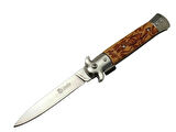 Columbia FS 12461 Kahverengi  Çakı 23cm - Ejder İşlemeli Sap, Kemerlikli, Arkadan Tetikli
