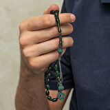 Gümüş Kazaz Püsküllü Yeşil Sıkma Kehribar Tesbih