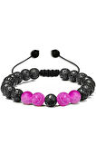 Sertifikalı Doğal Pembe Akik Volkanik Lav Taşı Doğal Taş Bileklik Seti