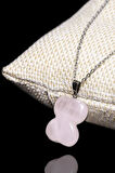 Sertifikalı Yonca Model Doğal Pembe Kuvars Taşı Kolye