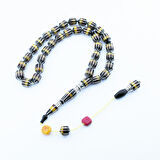 Tıraşlı Kesme 1000 Ayar Gümüş İşlemeli Oltu Taşı Ve Galalith  Karpuz Dilim İşlemeli Tespih