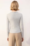 Kadın Bluz Polo Yaka Uzun Kol Fitted Vücuda Oturan Örme Ribana Düz Düğme Kapamalı Şık