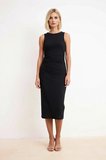 Kadın Kolsuz Bisiklet Yaka Midi Bodycon Gofre Dokulu Astarlı Örme Elbise Rahat Günlük Modern Şık
