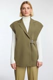 Kadın Ceket Yaka Dokuma Kumaş Kruvaze Oversize Yelek Toka Detaylı Astarlı Regular Boy Büyük Beden