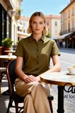 Kadın Bluz Crop Polo Yaka Kısa Kol Düğmeli Fitted Penye Süprem Örme Düz Fonksiyonel